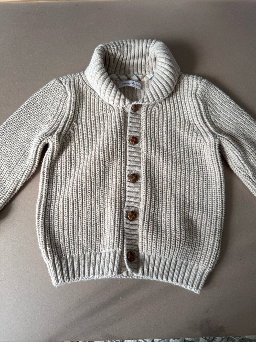 Tommy Bahama Toddler Shawl Collar Chunky Knit Cardigan Cream Cotton Blend
